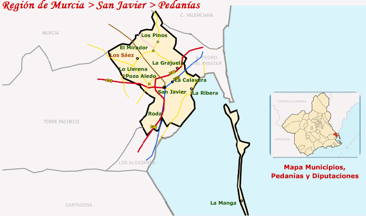 Situaci�n de la pedan�as de San Javier