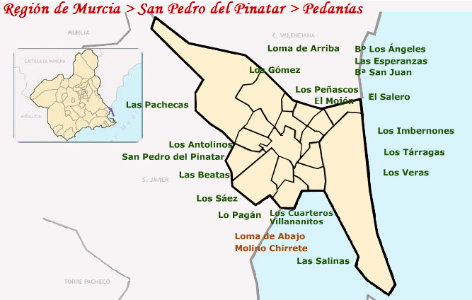Situaci�n de las pedan�as de San Pedro del Pinatar