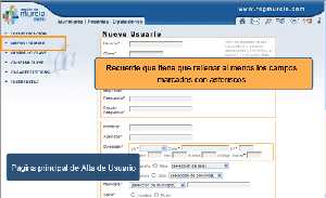 P�gina principal de alta de Usuario